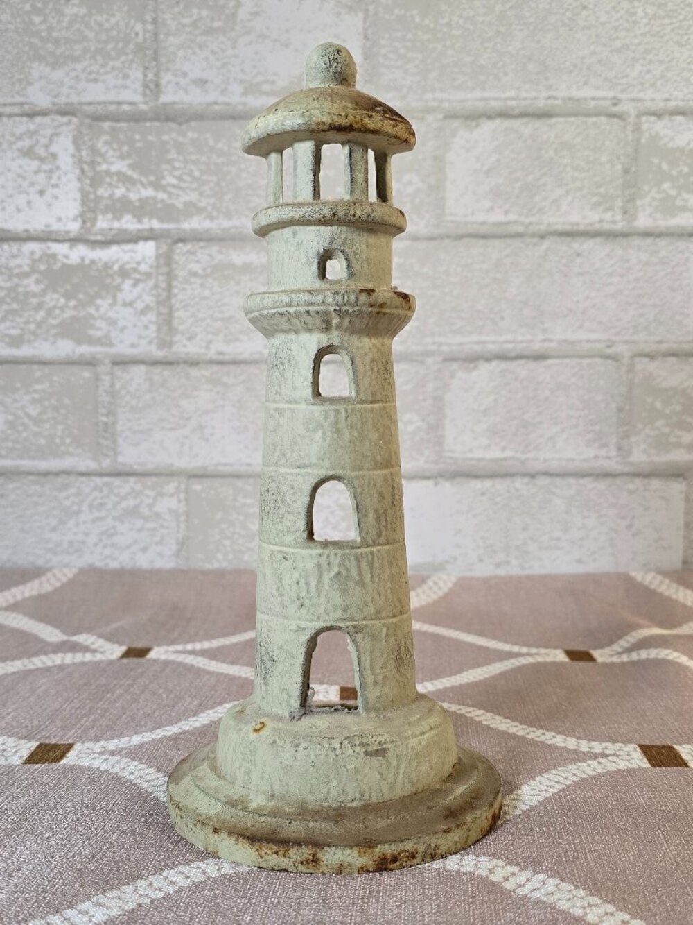 Cast Iron Lighthouse Tea Light Votive Candle Holder Rustic Distressed Metal 9.5"